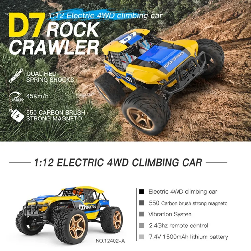 Hot-12402-A RC скалолазание игрушки 1/12 Масштаб 2,4 г 4WD Дистанционное управление автомобиль 45 км/ч высокая скорость RC автомобиль внедорожник Рождественский подарок