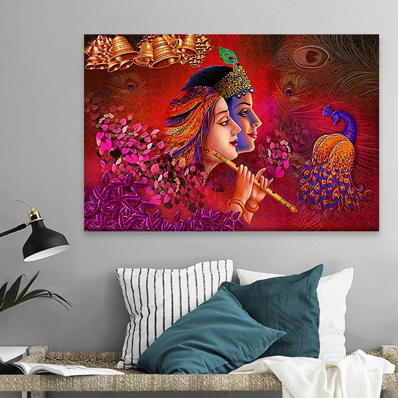 Colorful Wall Painting Of Lord Radha Krishna Ready To Hang (Fitted With