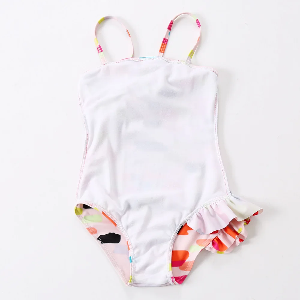 Слитный купальник в полоску с фламинго для девочек; коллекция года; модные пляжные спортивные костюмы для купания для детей 3-8 лет