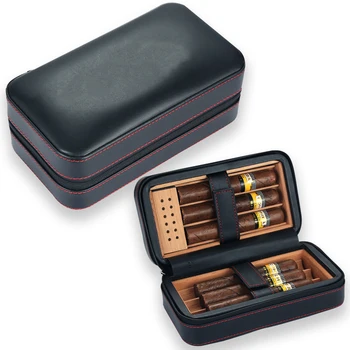 

Galiner Cigar Travel Humidor Box Cedar Tray Leather Cigar Case Portable With Humidifer 6 Holder Cigar Humidor