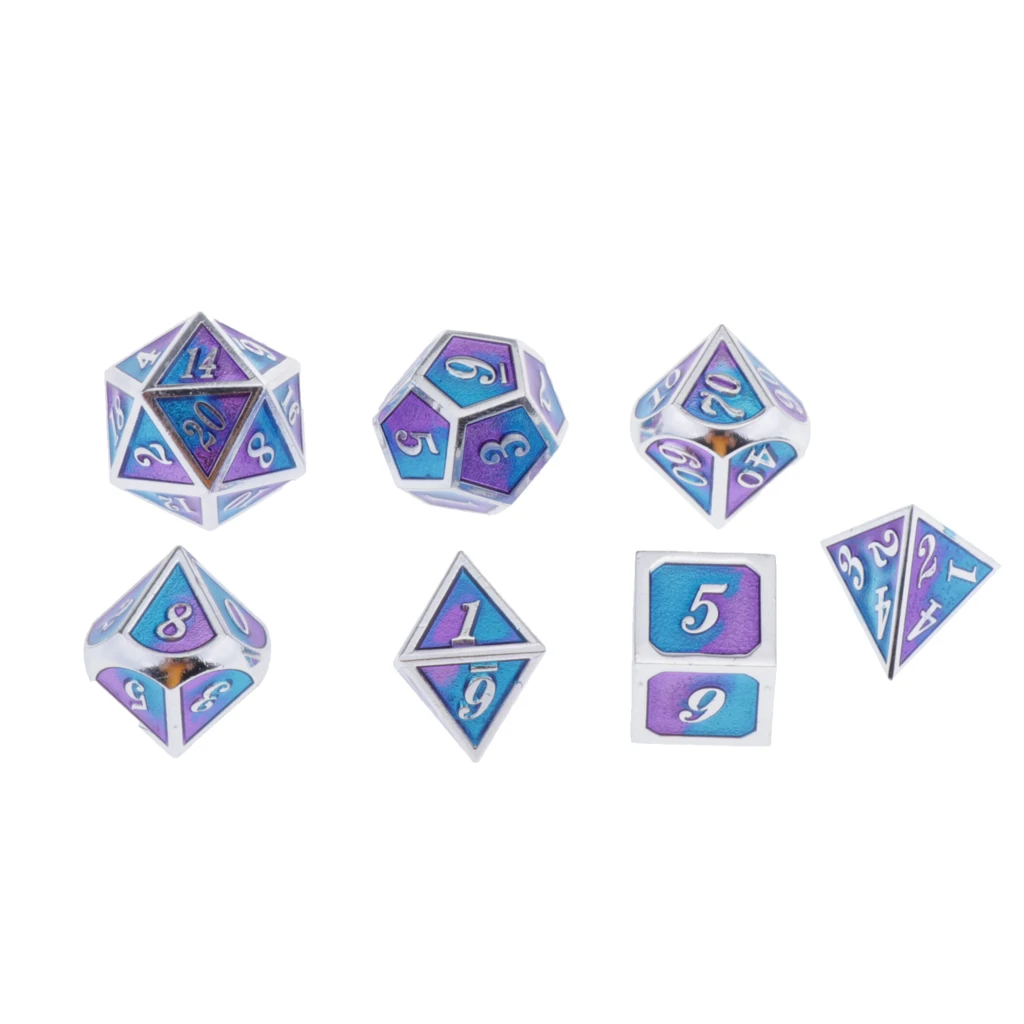 7pcs Embossed Metal Multi-sided Polyhedral Dice Set for Dungeons and Dragons Dice MTG DND RPG Table Games Board Game D20 D12 Set