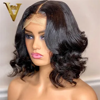 

Short Bob Lace Front Wigs For Women Brazilian Remy Wavy 360 Lace Frontal Wig 13x6 Lace Front Human Hair Wigs Pre Plucked 180%