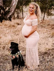 Maternity V-Neck Short Sleeves Lace Dress Pregnant Women Elegant Mermaid Maxi Gown Pregnancy Sexy Shoot Photography Prop Clothes