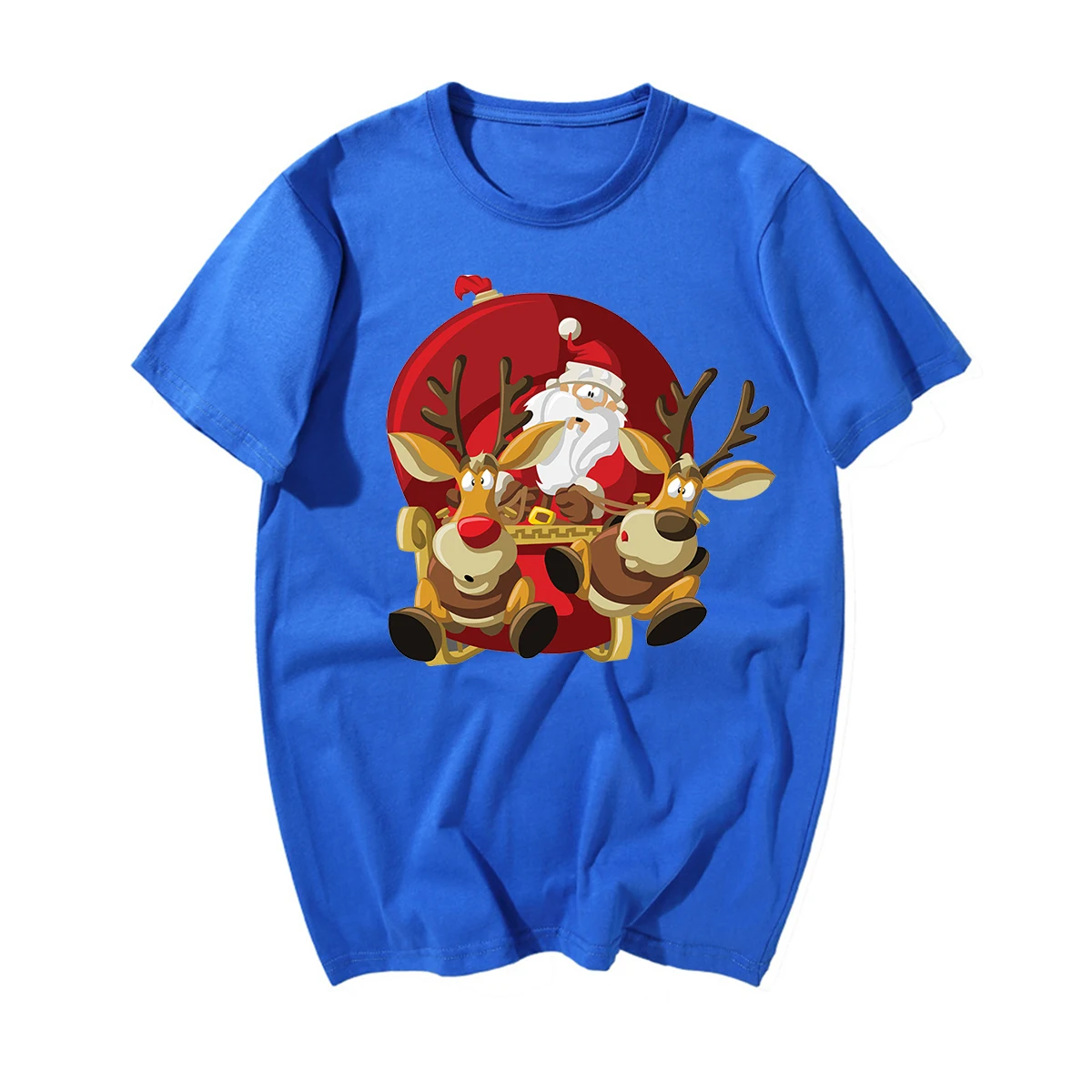 Забавные новогодние футболки с изображением Санта Клауса и оленя, мужские футболки с рождеством, мужские повседневные футболки из хлопка, подарок на Рождество для влюбленных - Цвет: Blue