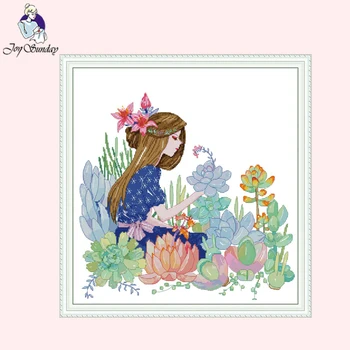 

Joy Sunday,girl,cross stitch embroidery kit,11CT Printed Fabric,needlework embroidery patterns,printed cross stitch kits