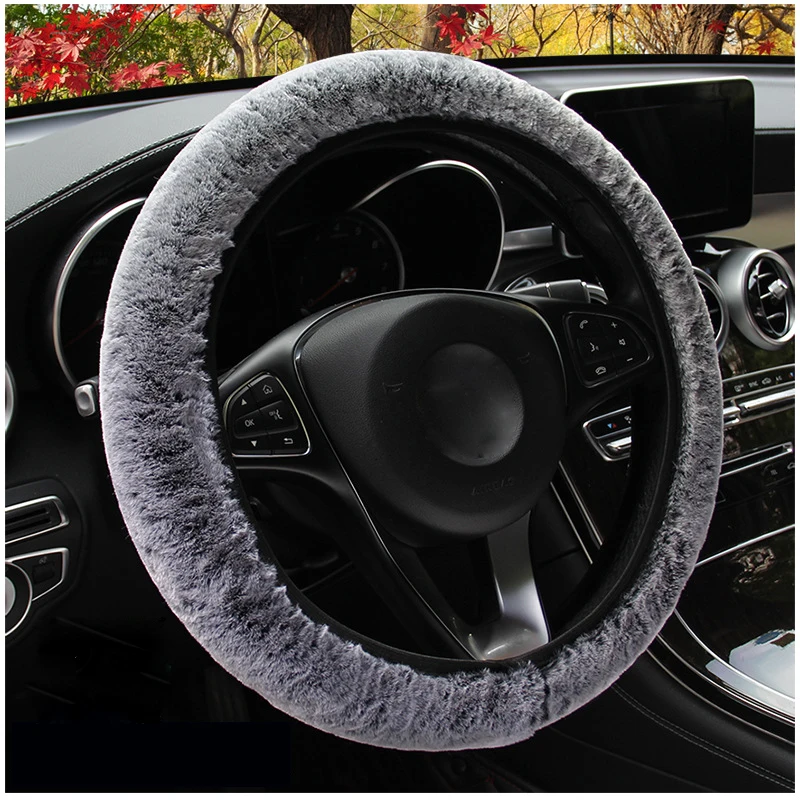 Ruixia Fluffy Wool Winter Warm Car Steering Wheel Cover Super Soft Cashmere Steering Wheel Sets Non-slip Wheel Cover Car Protector Car Accessory For Universal Diameter 35-42CM 