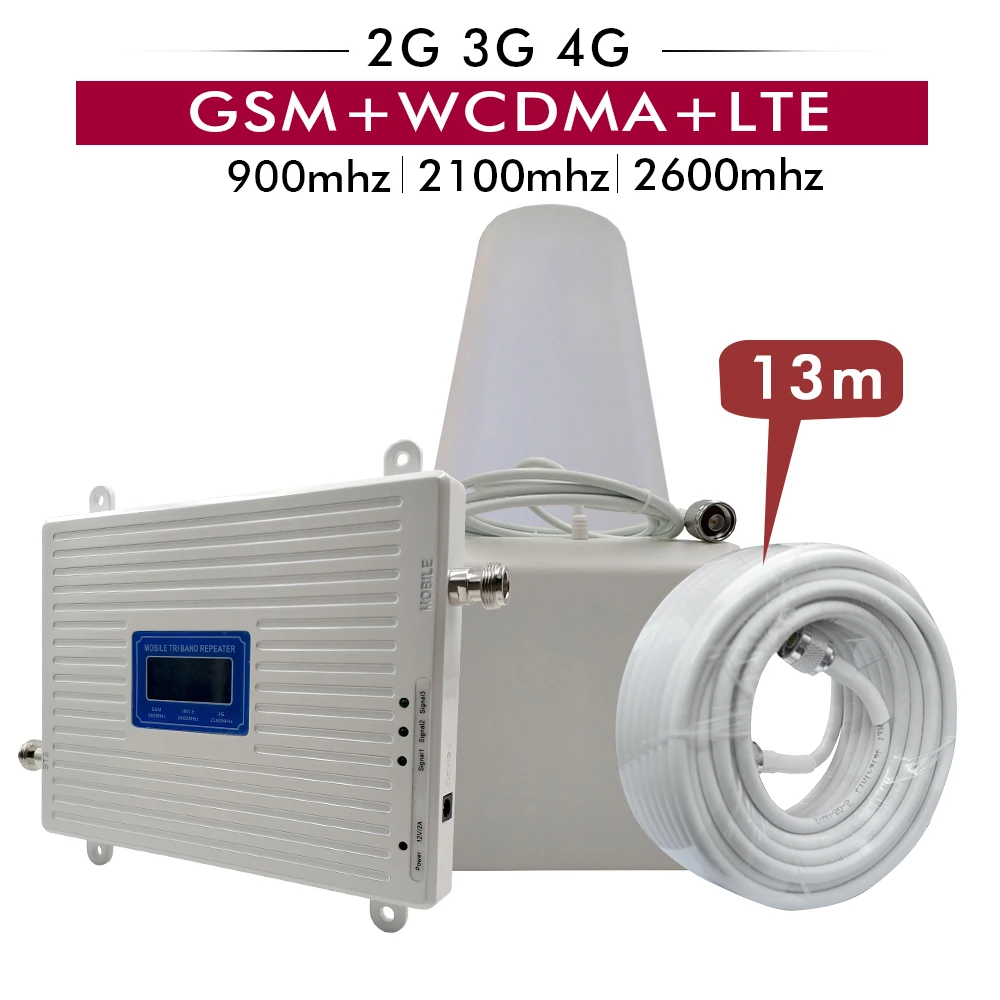 Трехдиапазонный усилитель сигнала 2G 3G 4G GSM 900 МГц + UMTS WCDMA 2100 (полоса 1)+ LTE 2600 7)