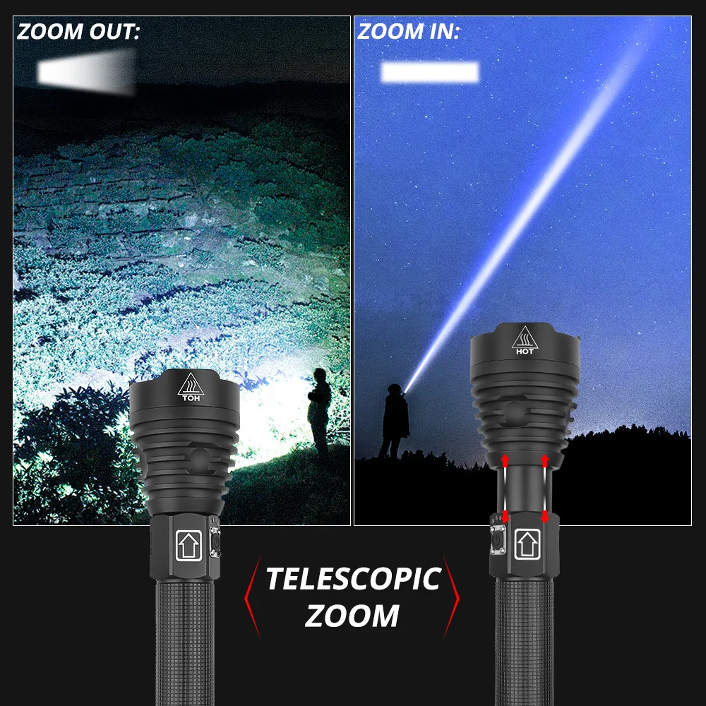 Яркий Перезаряжаемый светодиодный светильник-вспышка XHP70.2 XHP90, мощный фонарь, супер водонепроницаемый охотничий светильник с зумом, 18650 или 26650 Battey