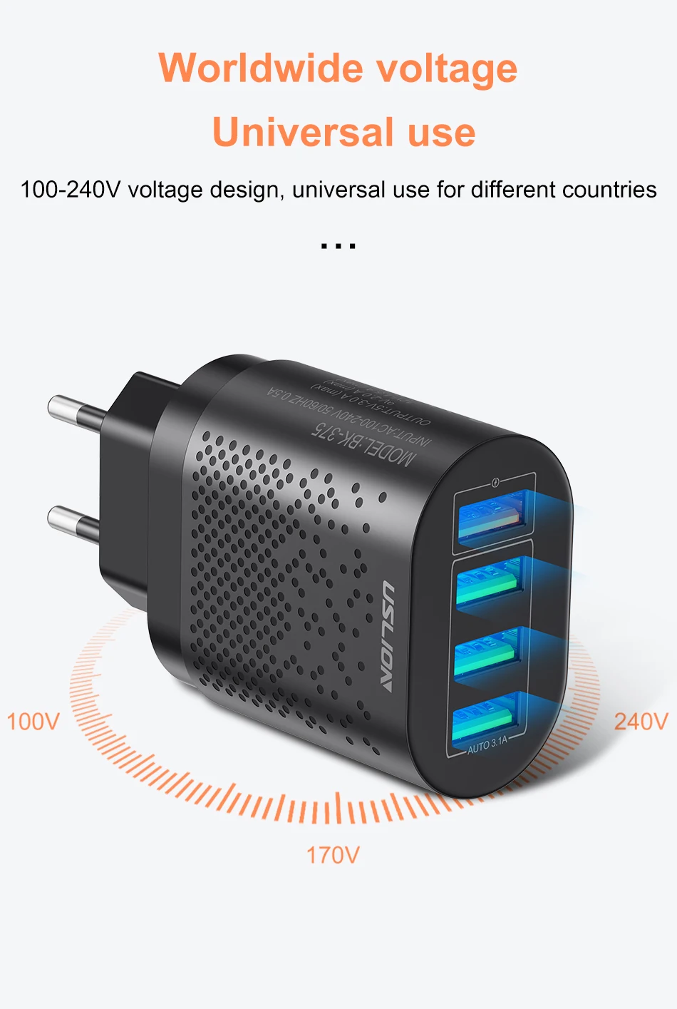 65 watt charger phone USLION Quick Charge 3.0 USB Charger 4 Ports Fast Charging Wall Mobile Phone Charger Universal Adapter For iPhone Samsung Xiaomi usb quick charge