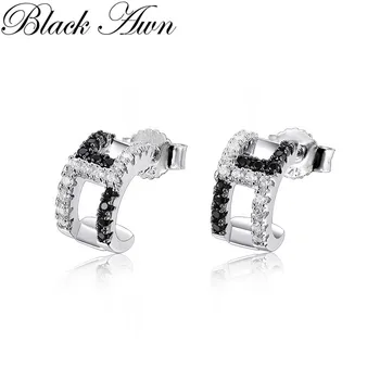 

Black Awn 2020 New Cute 925 Sterling Silver Black Spinel Trendy Engagement Earrings for Women Fine Jewelry Gift I158