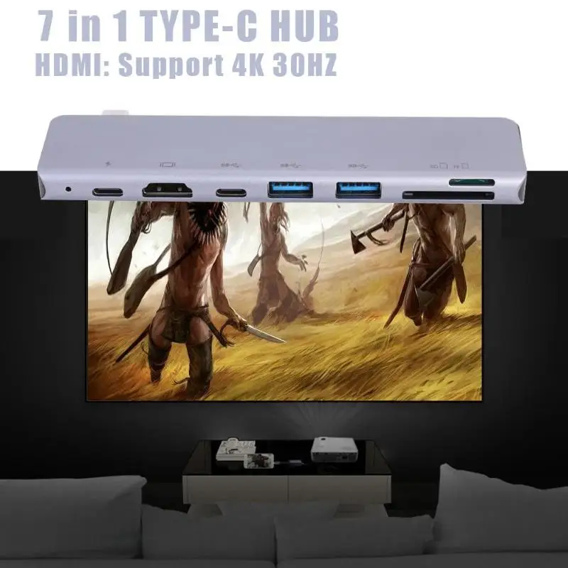 7 в 1 USB C концентратор 2USB/HDMI 4 K/карта памяти/TF кард-ридер/2 type-C адаптер для MacBook Pro type C Usb разветвитель