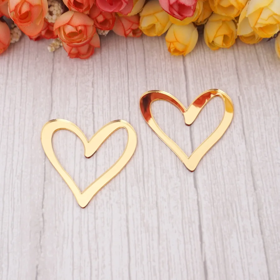 10pcs/Lot Hollow Out Cutting Mirrored Heart Shape Acrylic Tags DIY Birthday Wedding Party Home Decoration acrylic heart tags