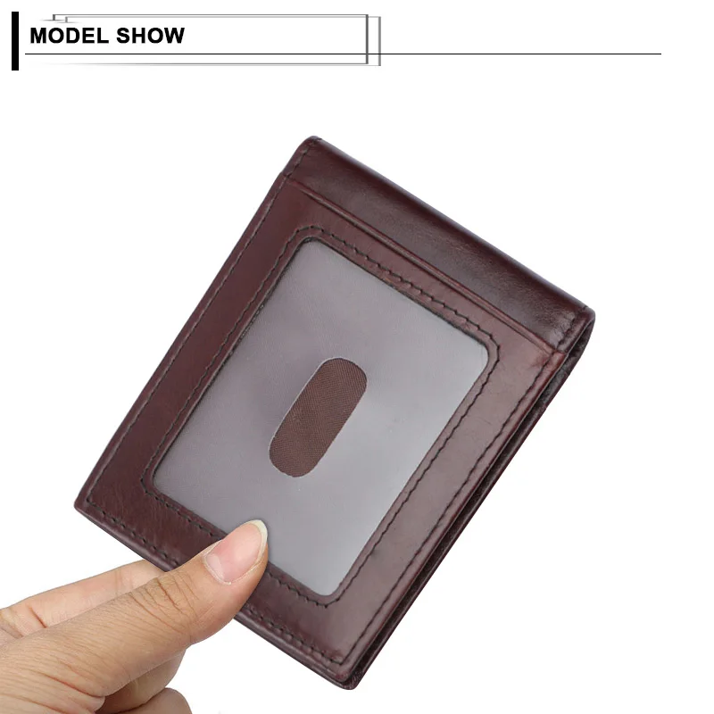 Genuine Leather Wallet Men Slim Cowhide Men Wallets RFID Blocking Anti-theft Money Clips ID Credit Card Case Business Money Bag