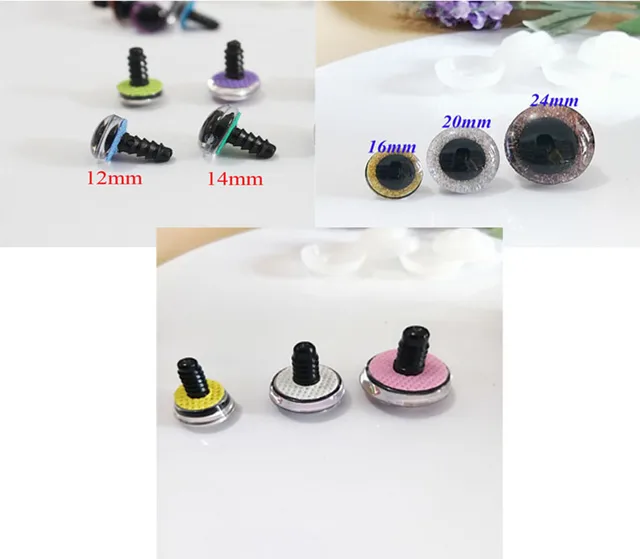 20pcs--New 18colors option9-12- 14mm-16-18-20-25-30-35mm 3D CLEAR glitter safety toy eyes &glitter & washer--long stem eyes 4