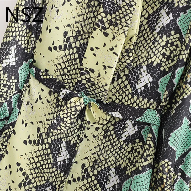 NSZ женская рубашка со змеиным принтом, винтажная блузка с бантом и завязками на шее, Длинный топ с длинным рукавом, модная блуза с поясом