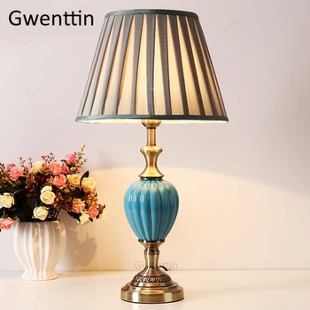 

Vintage Ceramic Fabric Table Lamps Nordic Desk Lights Led Stand Light Fixtrues for Bedroom Lamp Living Room Art Decor Luminaire
