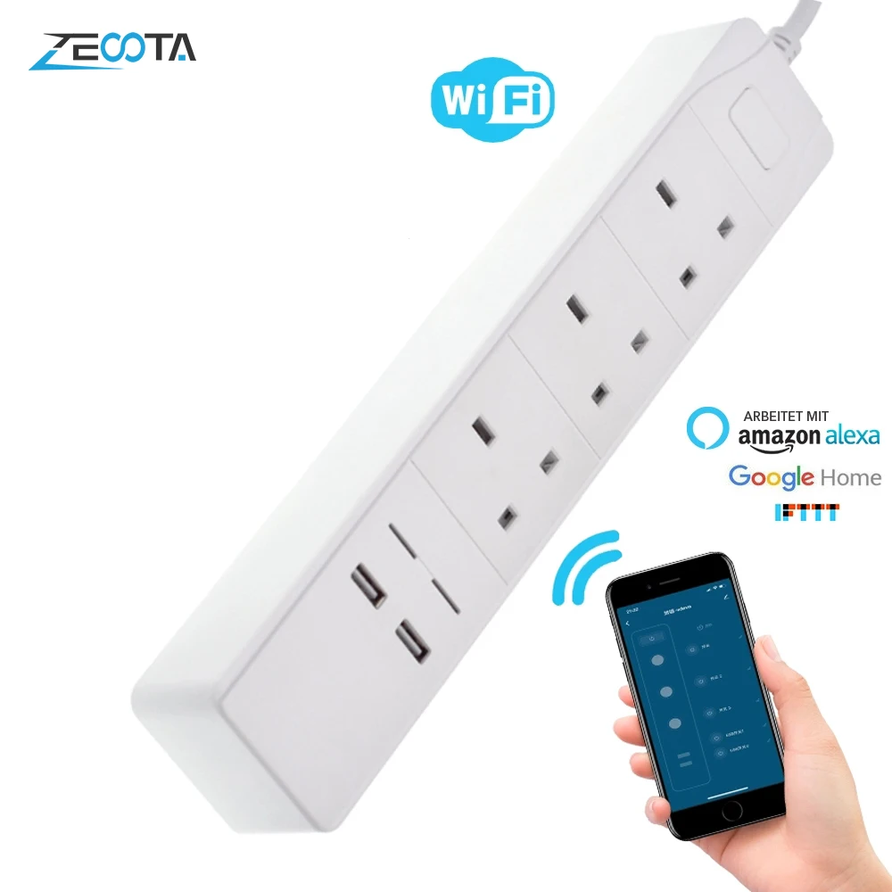 Умный WiFi сетевой фильтр 3 AC UK удлинитель розетка несколько розеток С USB работа с Aleaxa и Google Home
