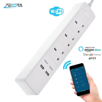 

Smart WiFi Power Strip Surge Protector 3 AC UK Extension Outlet Plug Multiple Socket with USB Work with Aleaxa and Google Home