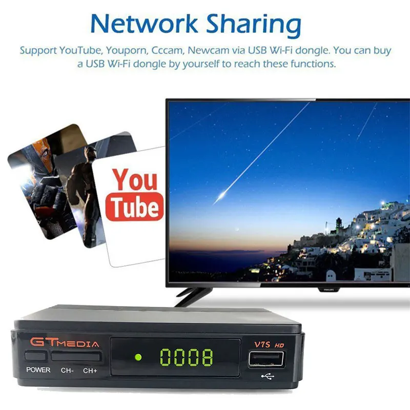 Gtmedia V7S Европа Cline Freesat V7 SHD DVB-S2 1080P спутниковый ТВ приемник Португалия Испания Германия ТВ тюнер 24 месяца Cccam
