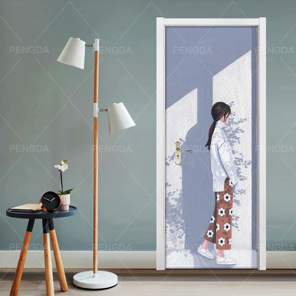 Наклейка на Дверь Самоклеющиеся DIY ремонт Фреска абстрактная девушка печать картина водонепроницаемый обои домашний декор ремонт спальни