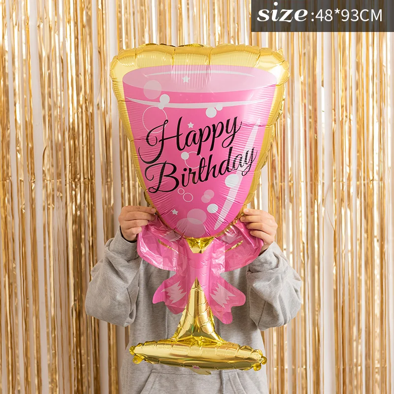 30-й день рождения Золотая Корона бокалы для шампанского Бутылка для виски фольга Воздушные шары школьные вечерние металлические вечерние шары - Цвет: Big pink wine glass1