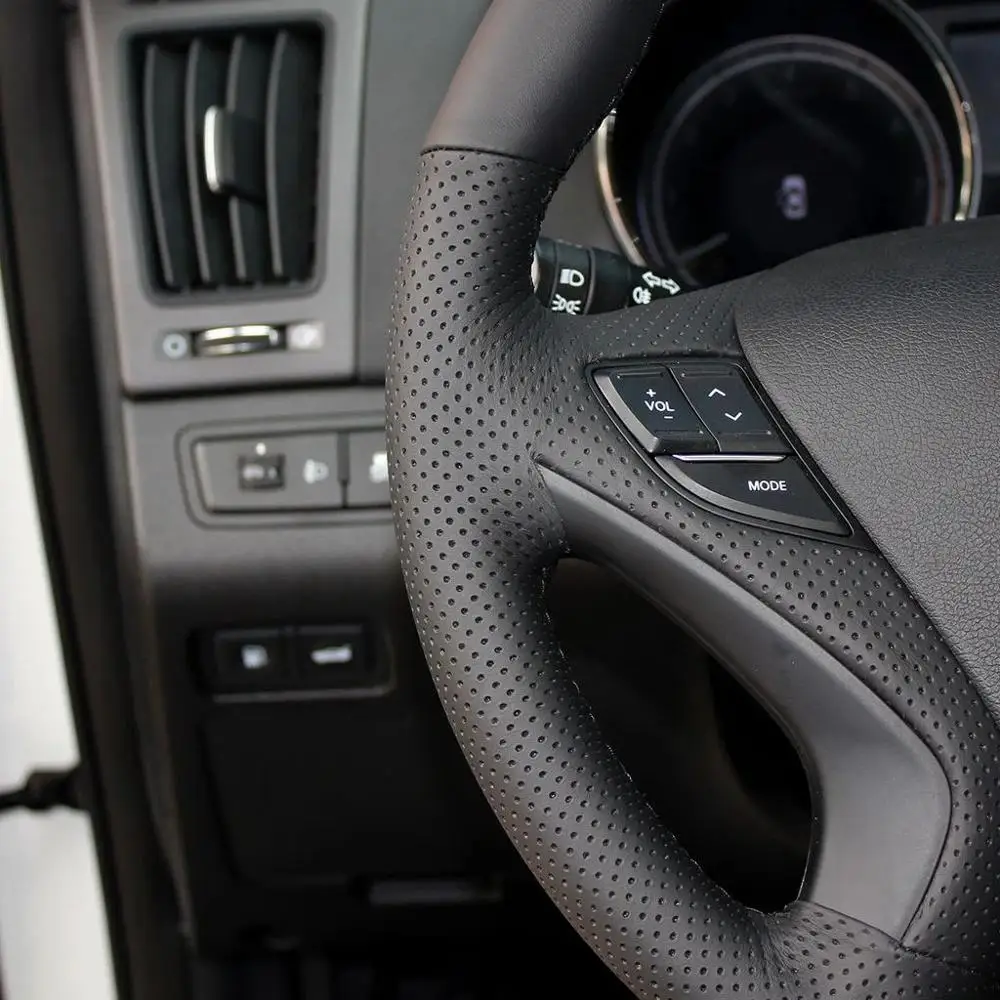 Новинка Противоскользящий черный кожаный чехол на руль для Hyundai Sonata 8 2011 2014|steering