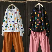 ZANZEA, женские пуловеры с принтом, модная блуза в горошек, повседневные рубашки с длинным рукавом, женские блузы с круглым вырезом размера плюс, топы-туники