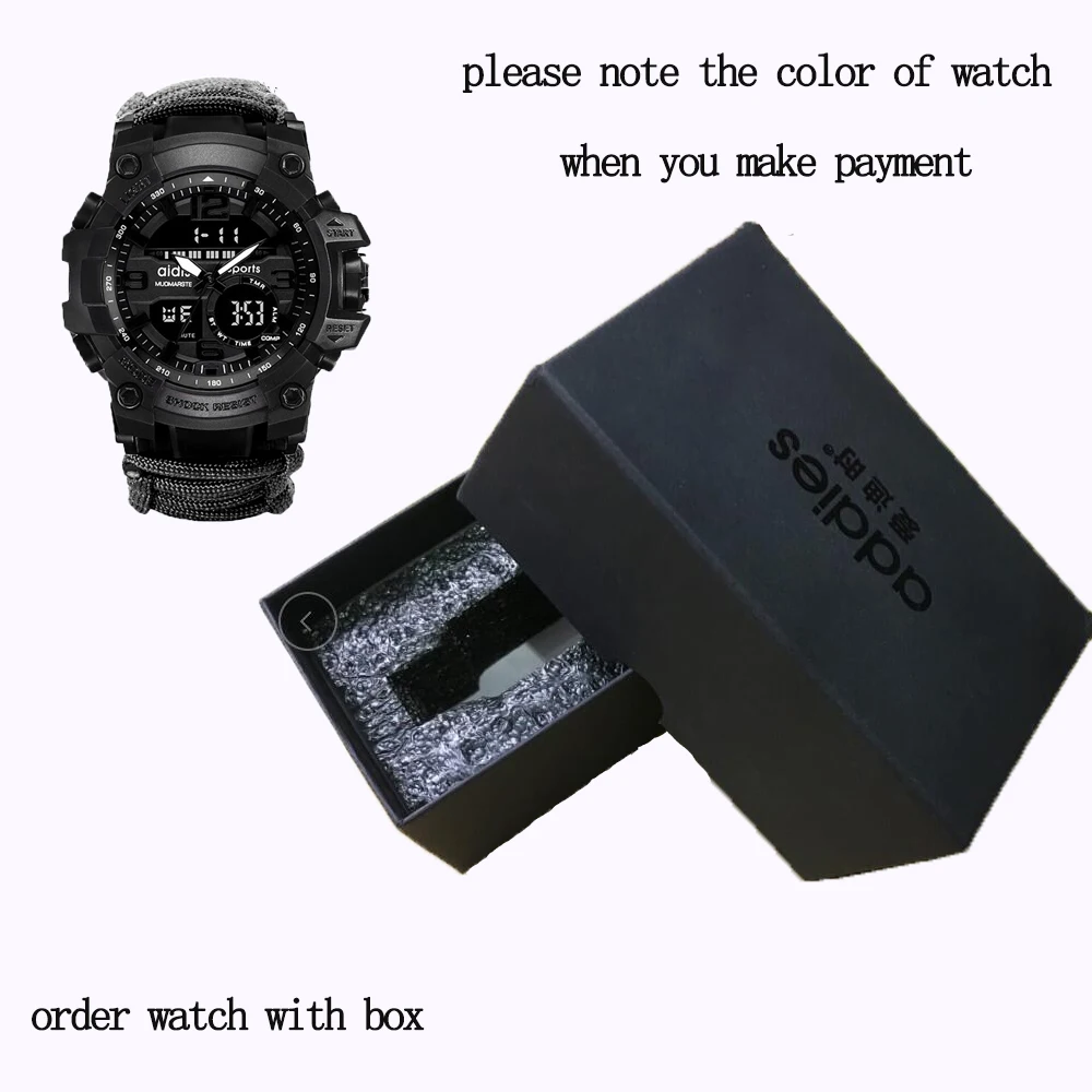 Ударопрочные спортивные часы мужские военные задний светильник Полный календарь цифровые наручные часы 3 бар водонепроницаемые часы - Цвет: BLACK-WITH BOX