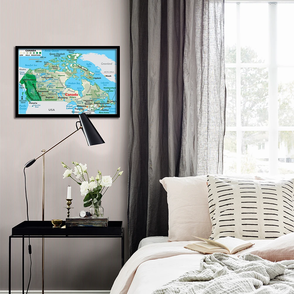 59*42cm The Canada Terrain Map Small Size Wall Art Poster Canvas Painting Travel School Supplies Living Room Home Decoration