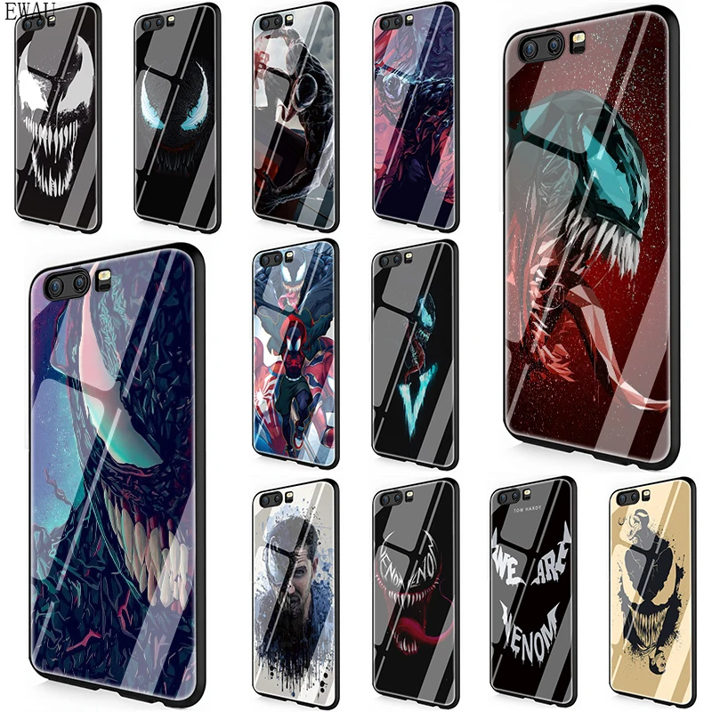 

EWAU Marvel Venom Newest Super Hero Tempered Glass phone case for Huawei Y6 Y9 Mate 20 Honor 7A 8X 9 10 Lite Pro