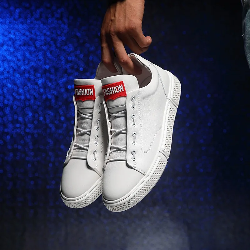 Autumn NEW Genuine Leather Men's Casual Shoes White Fashion Comfortable Flat Lace-up Men's Shoes Man Big Size 37-45