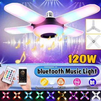 

bluetooth Speaker LED Music Light Bulb E27 Party Lights Bedroom Smart Ceiling Fan Lights Leaf Lamp with Remote Control 95-265V