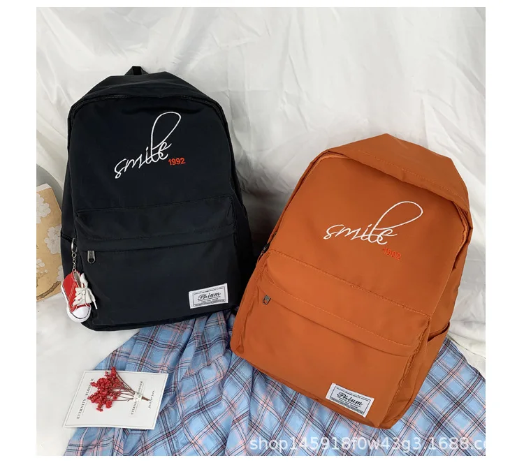 Currently Available Summer New Style Korean-style Style Backpack Shoulder Pad Unisex Solid Color Travel Nylon Cloth Lettere