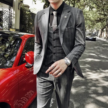 

Spring 2020 Groom Suit Striped Wedding Suit Luxury Slim Uomo Men High Quality Tuxedo Smoking Man Homme Mariage Ternos Masculino