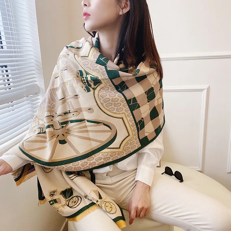 

Autumn Winter New Wagon Wheel Scarf Shawls For Women Female Fashion Imitation Cashmere Double-Sided Thickened Warm Ladies Scarf