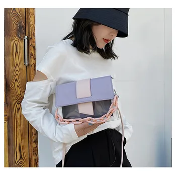 

Panelled Pattern Thick Chain Design Small PU Leather Crossbody Bags For Women 2020 Female Shoulder Messenger Bag Ladies Handbags
