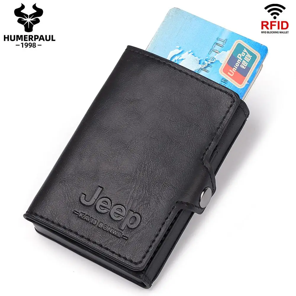 Анти Rfid id держатель для карт чехол мужчин кожа Pop Up Умный кошелек Роскошный Дизайн