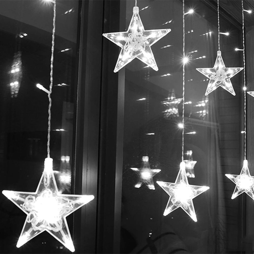 

2.5M LED Christmas Light AC220V EU Romantic Fairy Star LED Curtain Star String Lights For Holiday Wedding Garland Party Decorati