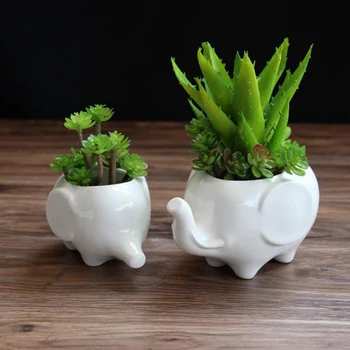 

Elephant Ceramic Flower Pot Succulent Plant Container Decoration for Home Office Garden AUG889(free small gift)