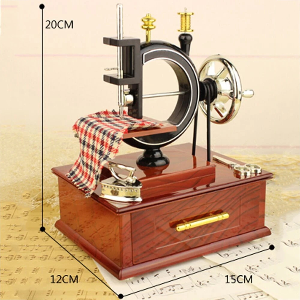 Retro Sewing Machine Music Box High Quality Vintage Style Mechanical Birthday Gift Table Decor Music Box