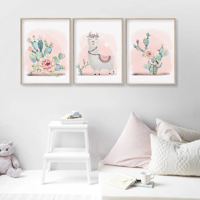 Decoração parede quarto quadro infantil desenho cactos