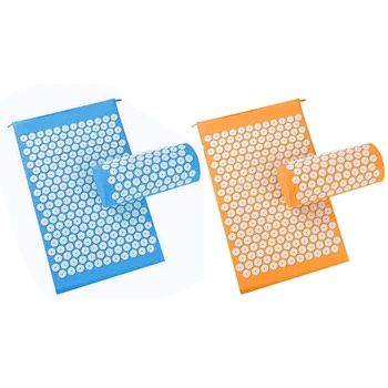 

2 set Acupressure Massage Mat with Pillow for Stress/Pain/Tension Relief Body Relax - Sky Blue & Yellow Orange