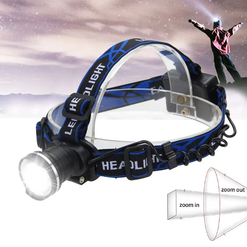

LED headlamp fishing headlight T6 3 modes Zoomable lamp Waterproof Head Torch flashlight Head lamp use 18650 For camping