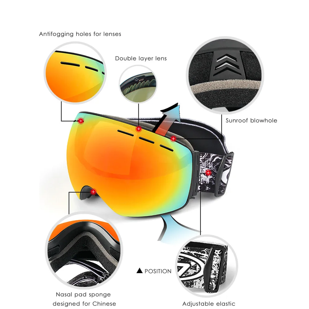 Ski Goggles Double Layers UV400 Anti-fog Snowboard Glasses for Men Women Winter Snow Ski Mask Skiing Eyewear