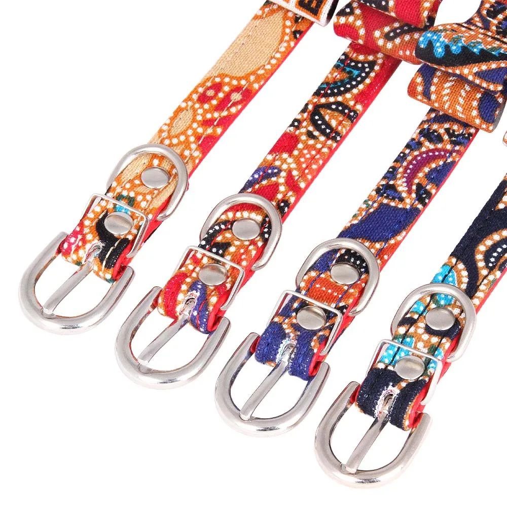 Bohemian Style Dog Collar With Bow Tie Adjustable Dog Collars Control Handle Training Pet Collar For Little Medium Large Dogs