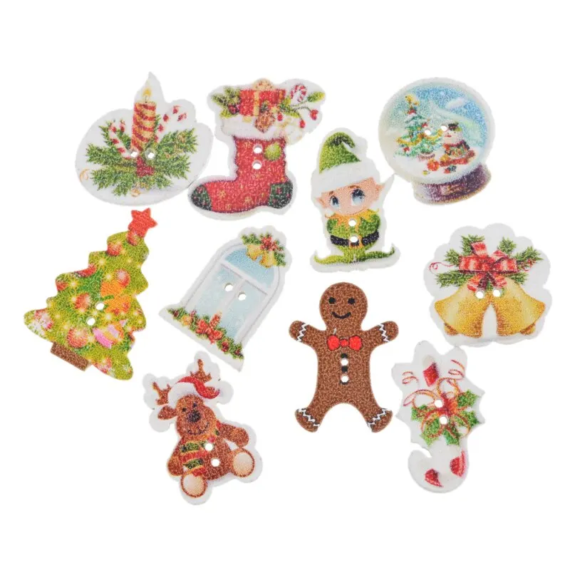 

50PCs Mixed Wooden Buttons Christmas Decorations For Home DIY Sewing New Year's Products Crafts For Cloth Scrapbooking