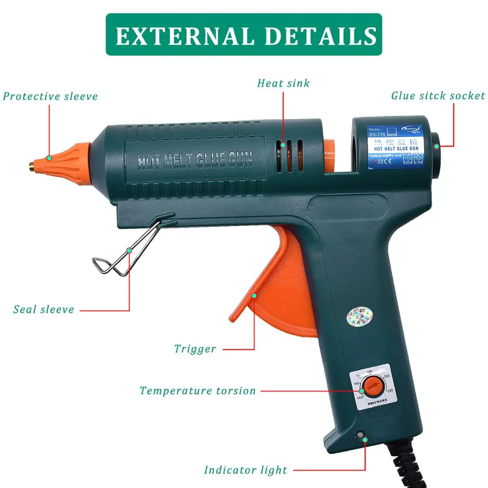 Pistolet à Colle Chaude 150W - Kit Avec Buse, Bouclier Thermique Et 10 Bâtons De Colle