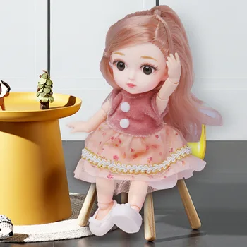 

16cm Baby Doll Toy Beautiful Princess Hair 13 Jointed BJD Doll Makeup with Clothes Outfit Shoes Doll Toys for Girls Best Gifts