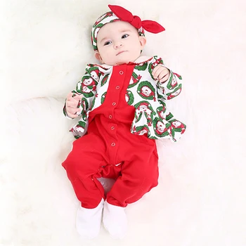 

Christmas Infant Clothes Baby romper Long Sleeve Baby Girls Clothes Newborn Rompers+Headband New Year Gift