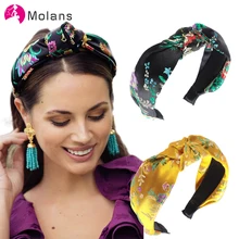 Моланские винтажные китайские цветочные повязки на голову с вышивкой для девочек и женщин тюрбан завязанная повязка на голову аксессуары для волос Женская повязка на голову